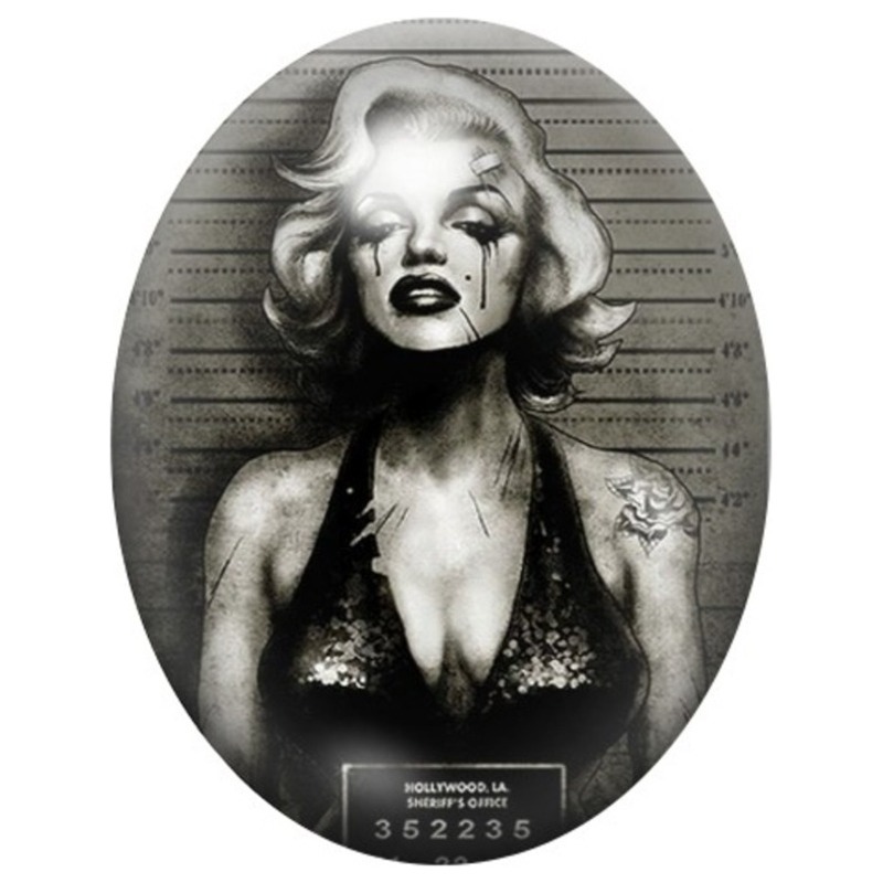 Cabochon en Verre Illustré Marilyn Monroe Photo de Police 13x18, 18x25 ou 30x40mm