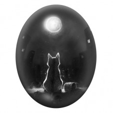 Cabochon en Verre Illustré Chat sous la Pleine Lune 13x18, 18x25 ou 30x40mm pour la création de bijoux fantaisie - DIY