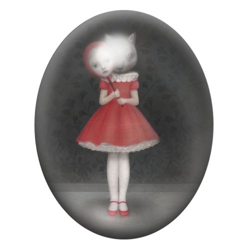 Cabochon en Verre Illustré Petit Chaperon Rouge Étrange 13x18, 18x25 ou 30x40mm