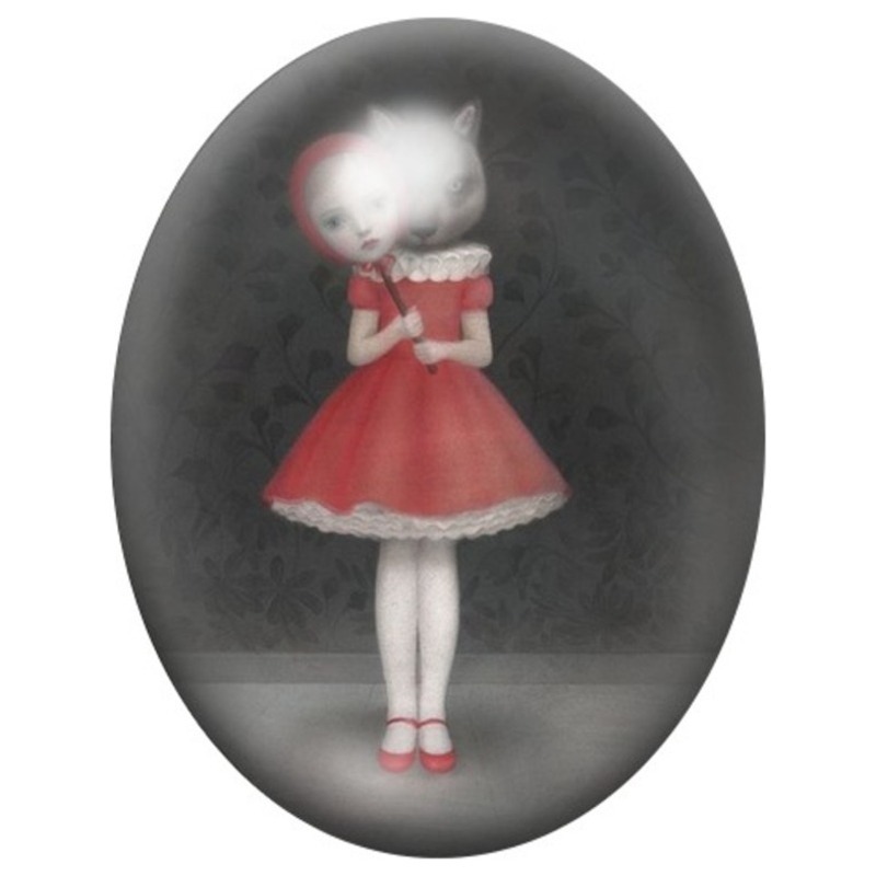 Cabochon en Verre Illustré Petit Chaperon Rouge Poupée 13x18, 18x25 ou 30x40mm