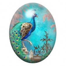 Cabochon en Verre Illustré Paon Bleu 13x18, 18x25 ou 30x40mm pour la création de bijoux fantaisie - DIY