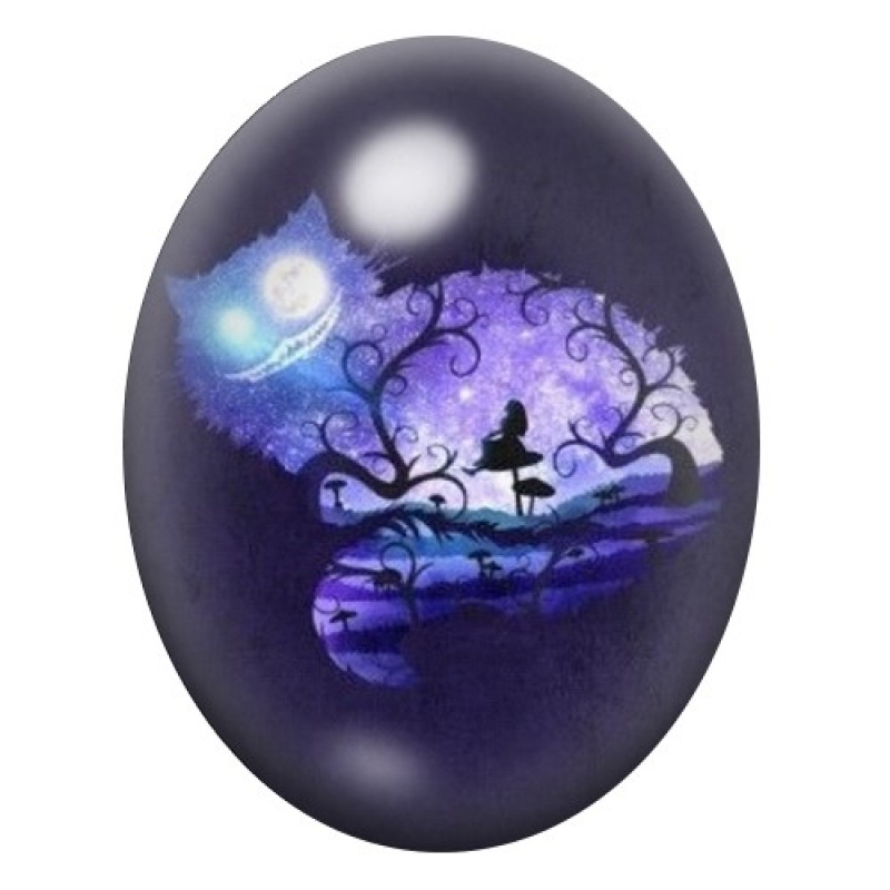 Cabochon en Verre Illustré Chat du Cheshire Alice 13x18, 18x25 ou 30x40mm