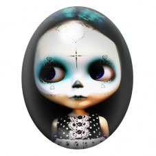 Cabochon en Verre Illustré Poupée Calavera aux Larmes Bleues 13x18, 18x25 ou 30x40mm pour la création de bijoux fantaisie - DIY