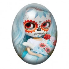 Cabochon en Verre Illustré Poupée Calavera à la Rose Rouge 13x18, 18x25 ou 30x40mm pour la création de bijoux fantaisie - DIY