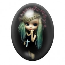 Cabochon en Verre Illustré Poupée Gothique aux Cheveux Verts 13x18, 18x25 ou 30x40mm pour la création de bijoux fantaisie - DIY