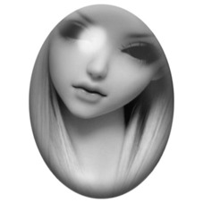 Cabochon en Verre Illustré Visage de Poupée aux Cheveux Blancs 13x18, 18x25 ou 30x40mm pour la création de bijoux fantaisie - DI