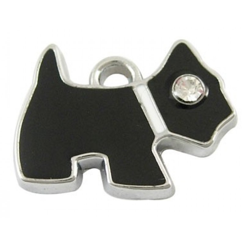 2 Breloques Chien Noir Emaillé avec Strass 16x20mm