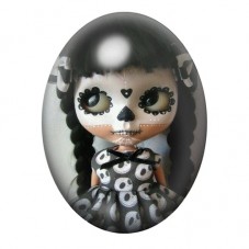 Cabochon en Verre Illustré Poupée Calavera à la Robe Noire 13x18, 18x25 ou 30x40mm pour la création de bijoux fantaisie - DIY