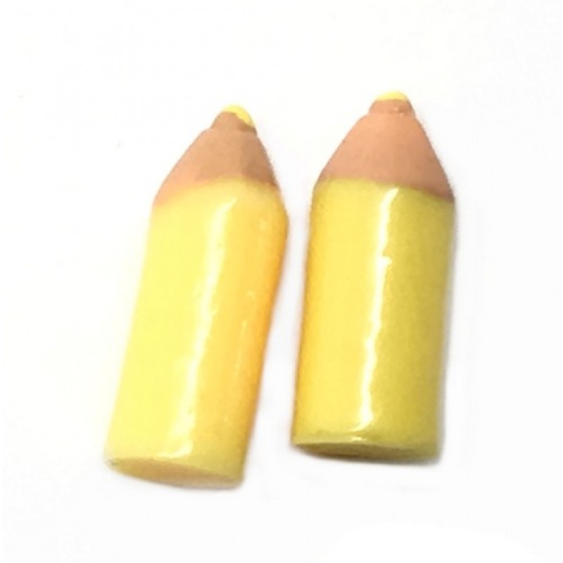 2 Cabochons Miniature Crayon Jaune en Résine 18mm