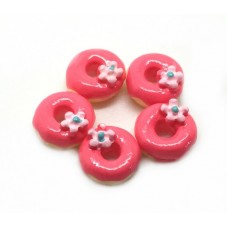5 Cabochons Minis Donuts Fleur en Résine 9mm  pour la Création de Bijoux Fantaisie - DIY