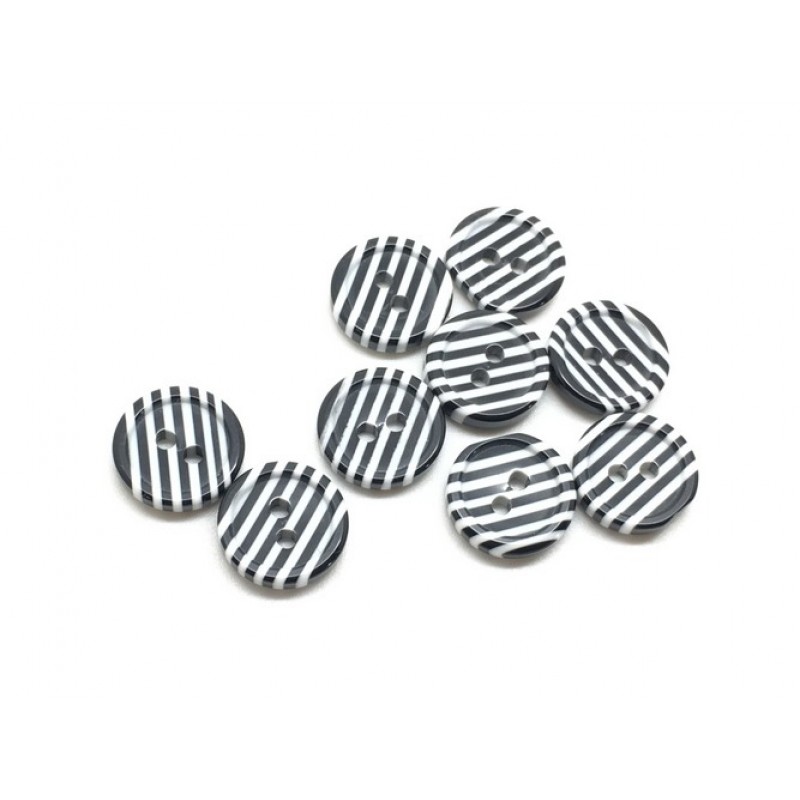 6 Cabochons Boutons en Résine Noir et Blanc Rayé Rétro 12mm