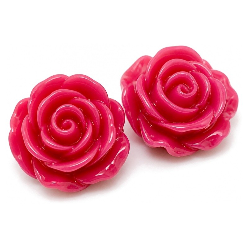 4 Cabochons Rose en Résine Fuchsia 14mm