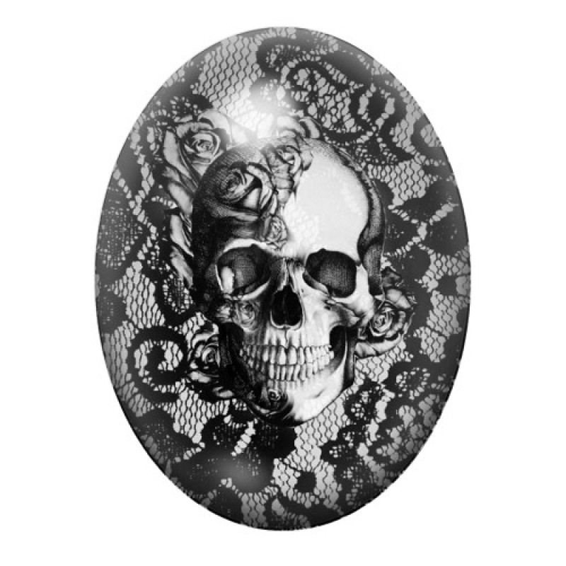Cabochon en Verre Illustré Crâne Tête de Mort Gothique 13x18, 18x25 ou 30x40mm