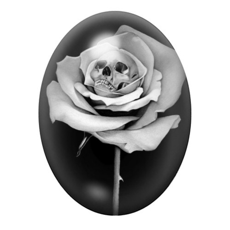 Cabochon en Verre Illustré Crâne Tête de Mort Gothique 13x18, 18x25 ou 30x40mm