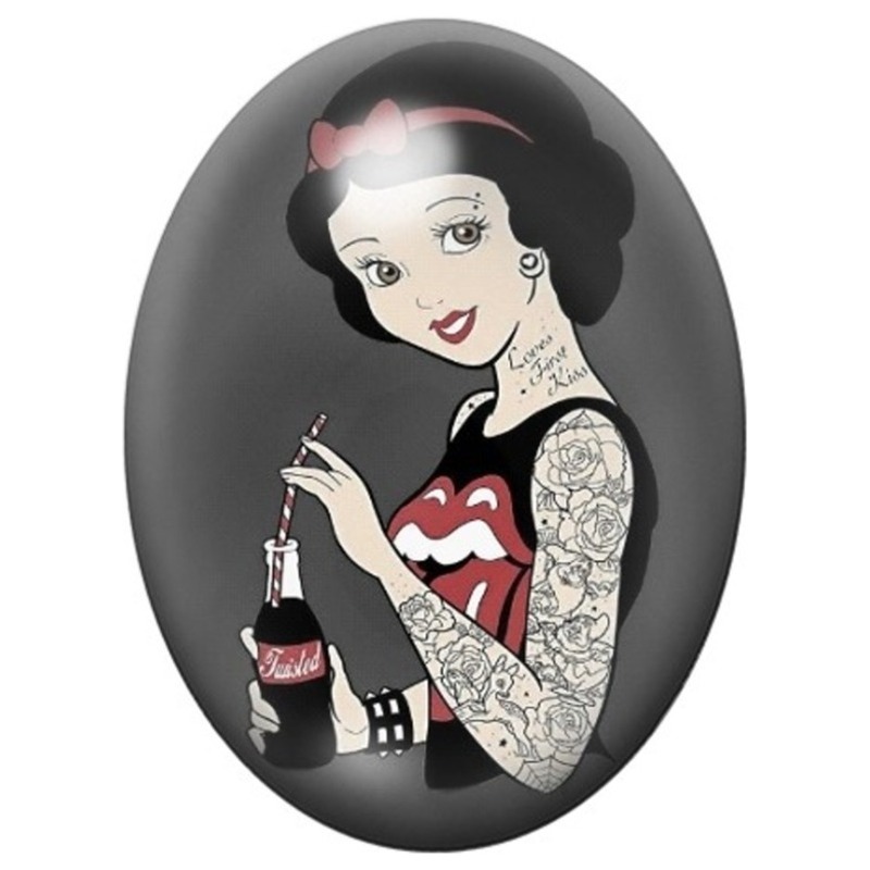 Cabochon en Verre Illustré Blanche-Neige Rock aux Tatouages 13x18, 18x25 ou 30x40mm