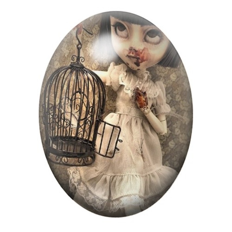 Cabochon en Verre Illustré Petite Fille Gothique 13x18, 18x25 ou 30x40mm