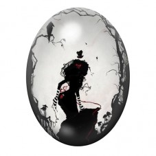 Cabochon en Verre Illustré Femme au Corbeau Rouge et Noir 13x18, 18x25 ou 30x40mm pour la création de bijoux fantaisie - DIY