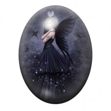 Cabochon en Verre Illustré Ange Noir à la Robe Étoilée 13x18, 18x25 ou 30x40mm pour la création de bijoux fantaisie - DIY