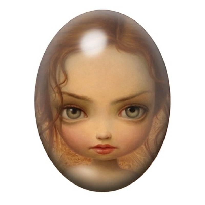 Cabochon en Verre Illustré Petite Fille aux Grands Yeux 13x18, 18x25 ou 30x40mm
