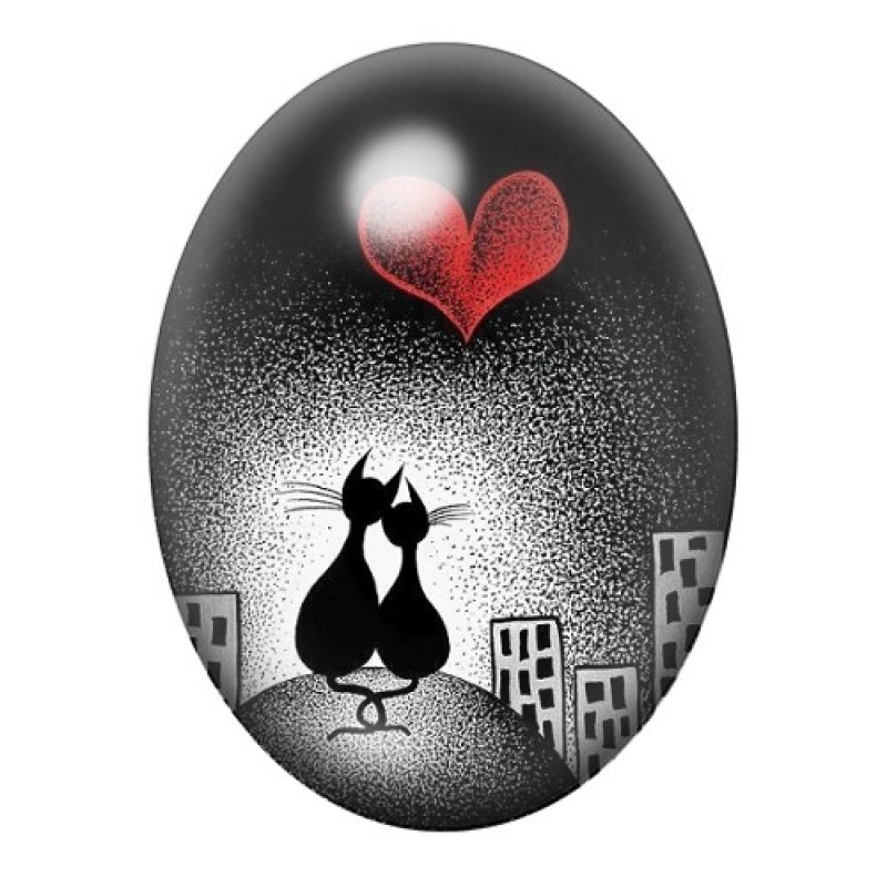 Cabochon en Verre Illustré Chats Amoureux 13x18, 18x25 ou 30x40mm