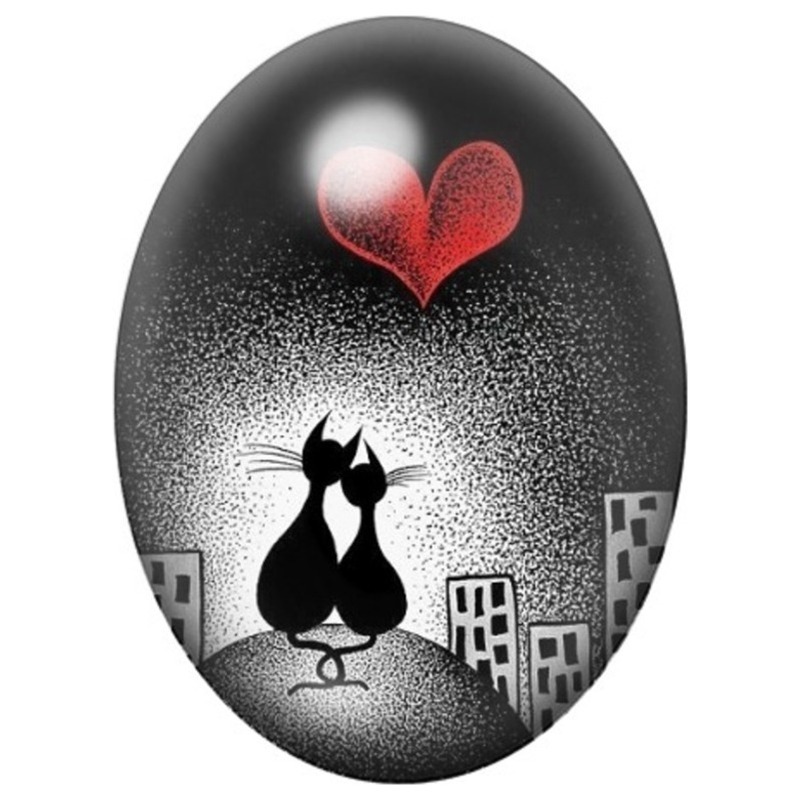 Cabochon en Verre Illustré Chats Amoureux sous un Cœur Rouge 13x18, 18x25 ou 30x40mm