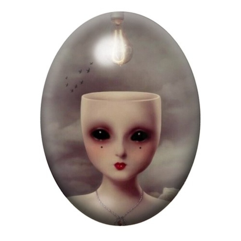 Cabochon en Verre Illustré Femme Lumière Étrange 13x18, 18x25 ou 30x40mm