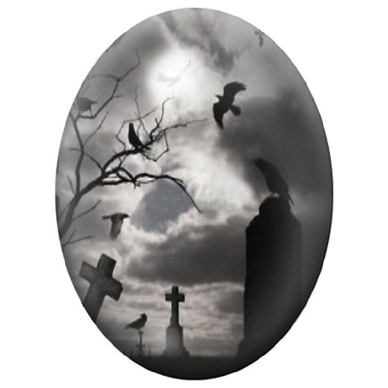 Cabochon en Verre Illustré Cimetière sous les Corbeaux 13x18, 18x25 ou 30x40mm