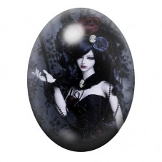 Cabochon en Verre Illustré Poupée Gothique à la Rose Noire 13x18, 18x25 ou 30x40mm pour la création de bijoux fantaisie - DIY
