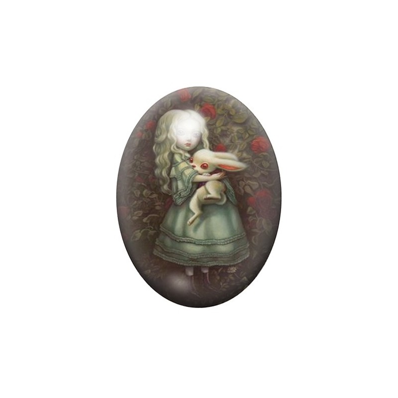 Cabochon en Verre Illustré Alice au Pays des Merveilles 13x18, 18x25 ou 30x40mm