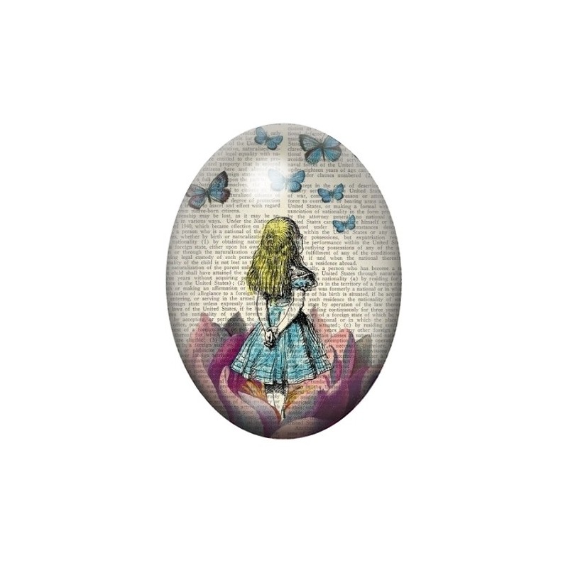 Cabochon en Verre Illustré Alice au Pays des Merveilles 13x18, 18x25 ou 30x40mm