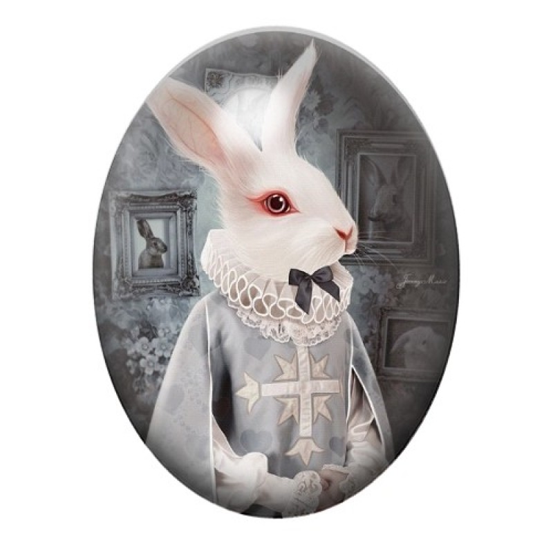Cabochon en Verre Illustré Lapin Blanc Alice au Pays des Merveilles 13x18, 18x25 ou 30x40mm