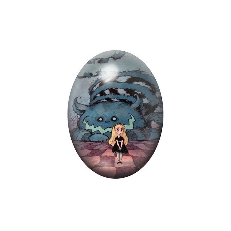 Cabochon en Verre Illustré Alice au Pays des Merveilles 13x18, 18x25 ou 30x40mm