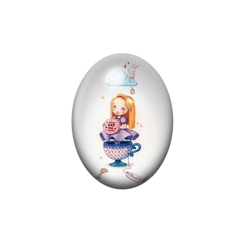 Cabochon en Verre Illustré Alice au Pays des Merveilles 13x18, 18x25 ou 30x40mm
