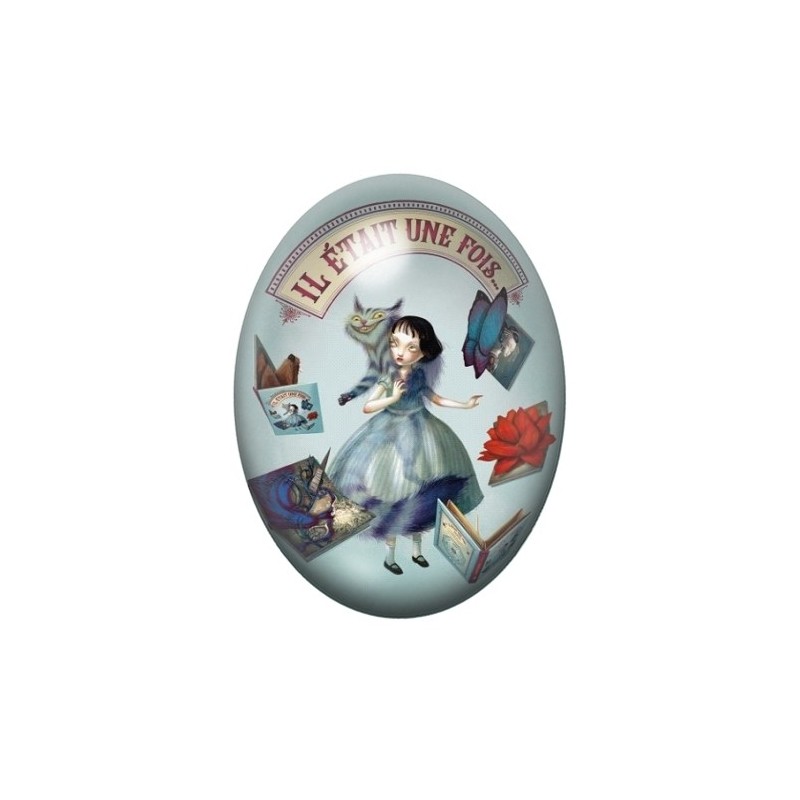 Cabochon en Verre Illustré Alice au Pays des Merveilles 13x18, 18x25 ou 30x40mm