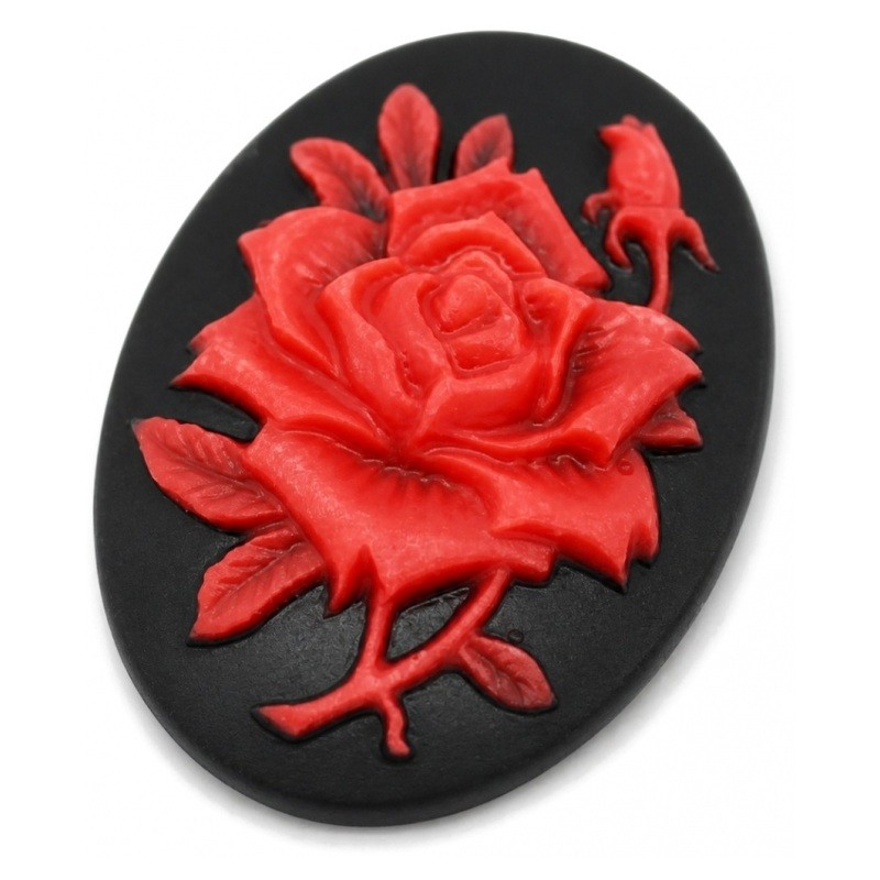 Camée Rose Rouge Vintage Noir 18x25mm