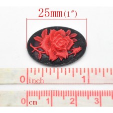 Camée Rose Rouge Vintage Noir 18x25mm