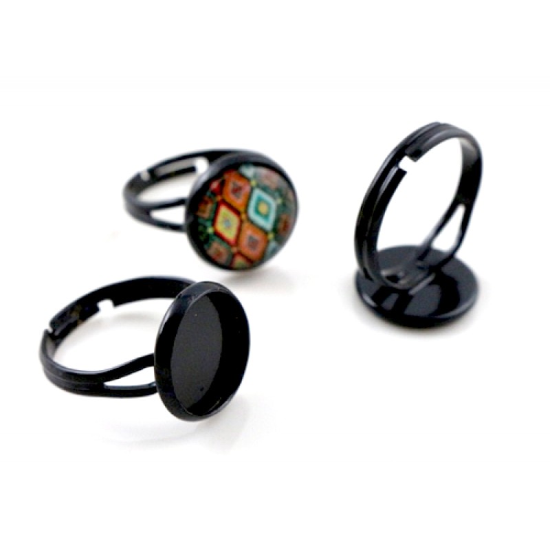 2 Supports Bagues Ajustables Noirs pour Cabochon 12mm