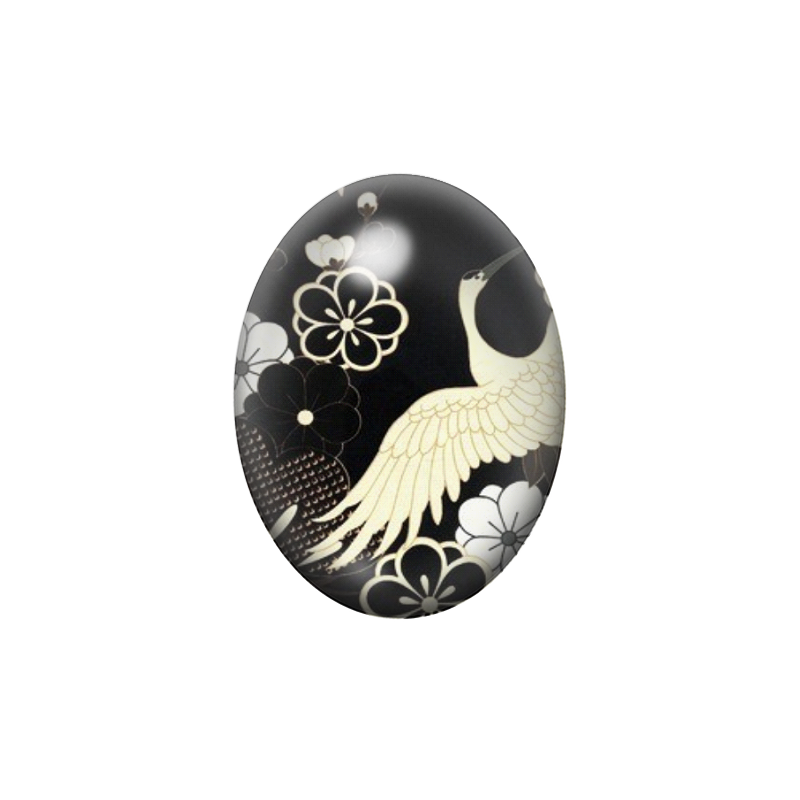 Cabochon en Verre Illustré Fleurs Noir et Blanc 13x18, 18x25 ou 30x40mm