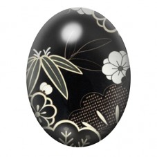 Cabochon en Verre Illustré Fleurs Japonaises sur Fond Noir 13x18, 18x25 ou 30x40mm pour la création de bijoux fantaisie - DIY