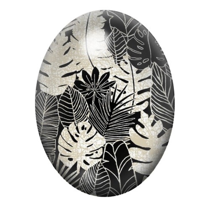 Cabochon en Verre Illustré Feuilles Tropicales Noir et Blanc 13x18, 18x25 ou 30x40mm