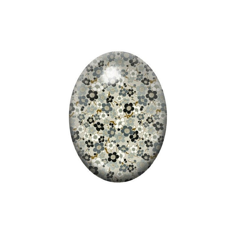 Cabochon en Verre Illustré Fleurs Noir et Blanc 13x18, 18x25 ou 30x40mm