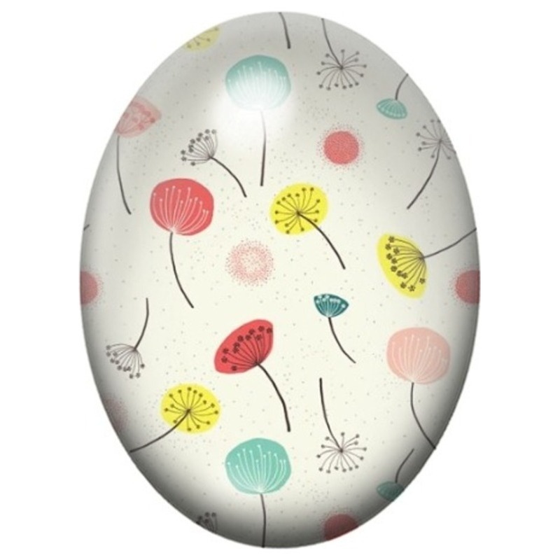 Cabochon en Verre Illustré Fleurs Rétro Multicolores 13x18, 18x25 ou 30x40mm