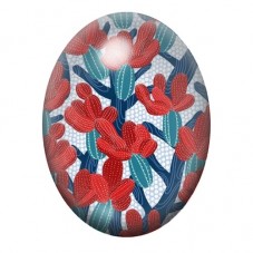 Cabochon en Verre Illustré Fleurs Rouges et Feuilles Bleues 13x18, 18x25 ou 30x40mm pour la création de bijoux fantaisie - DIY