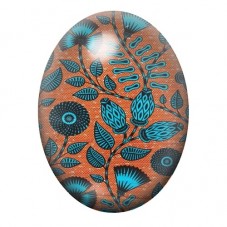 Cabochon en Verre Illustré Fleurs Turquoise sur Fond Terracotta 13x18, 18x25 ou 30x40mm pour la création de bijoux fantaisie - D