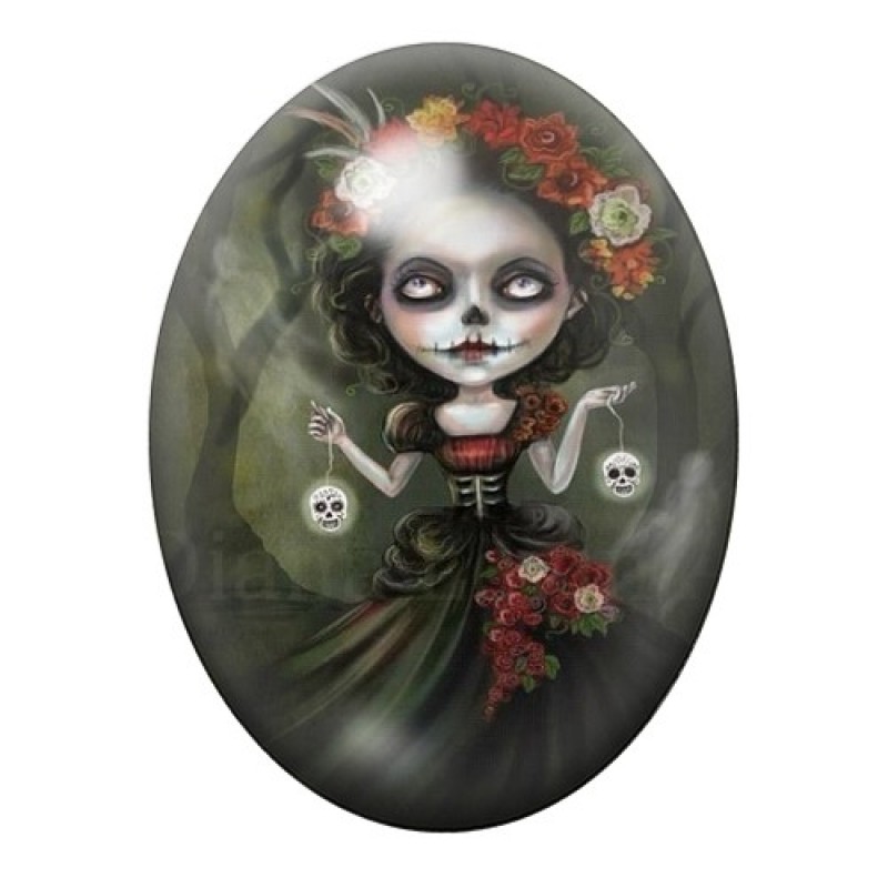Cabochon en Verre Illustré Cavalera Jour des Morts Gothique 13x18, 18x25 ou 30x40mm