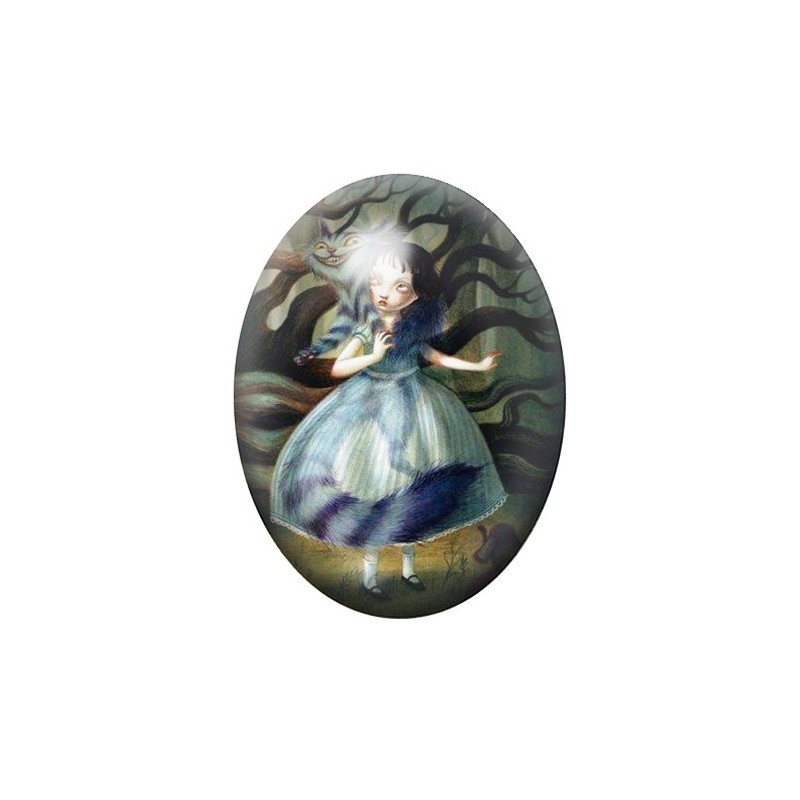 Cabochon en Verre Illustré Alice au Pays des Merveilles 13x18, 18x25 ou 30x40mm