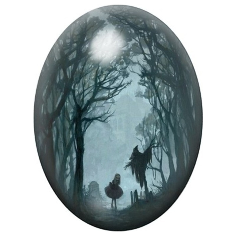 Cabochon en Verre Illustré Fille Épouvantail dans la Forêt 13x18, 18x25 ou 30x40mm
