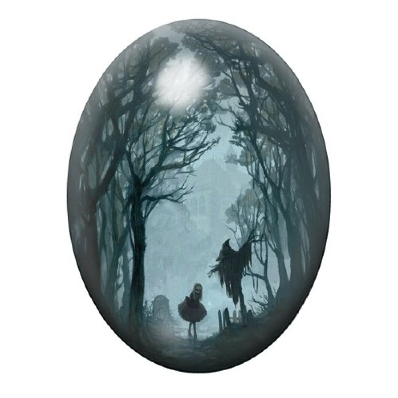 Cabochon en Verre Illustré Fille Épouvantail Gothique 13x18, 18x25 ou 30x40mm