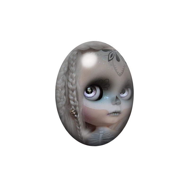Cabochon en Verre Illustré Poupée Blythe Calavera Gothique 13x18, 18x25 ou 30x40mm