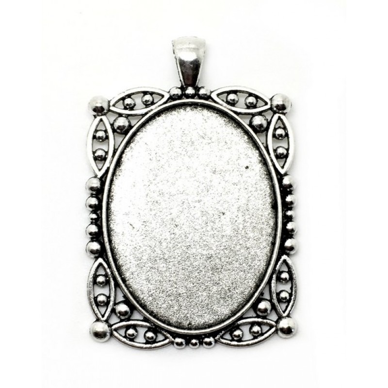 Support Pendentif Cadre Argenté pour Cabochon Ovale 30x40mm